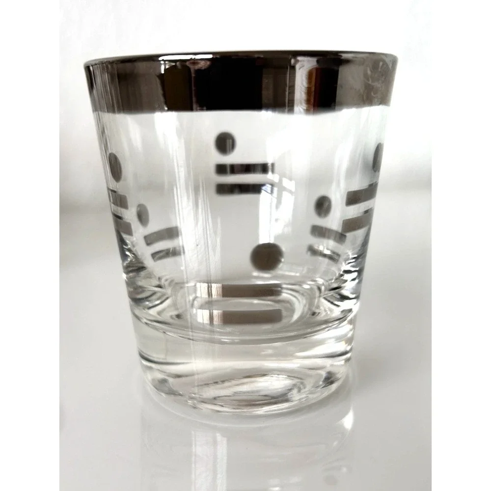 Vintage 1960 Metalyte Dorothy Thorpe Style Silver Dot Dash Rock Glass Set 7 MCM